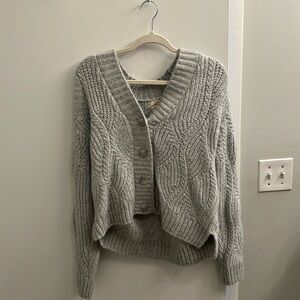 Universal thread cable knit shine button up cardigan